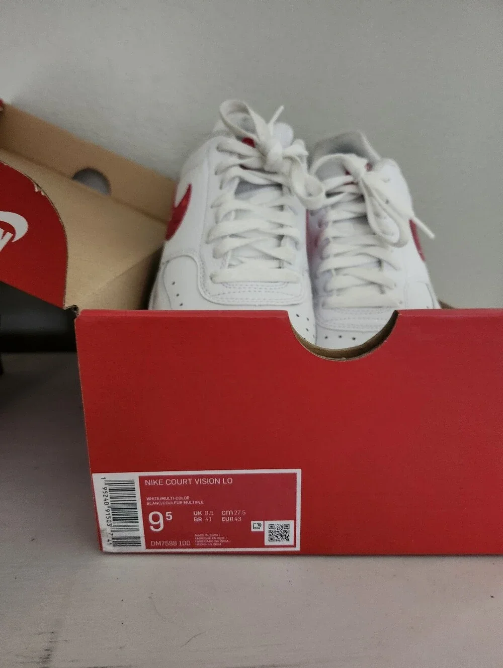 Nike White Court Vision Low with Red Swoosh